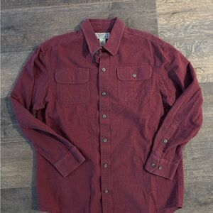 Duluth Trading Co. Men's Medium Maroon Cotton Canvas Button Down Work Shirt
